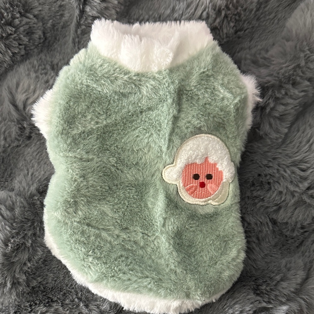 Cute Green and White Furry Pet Sweater